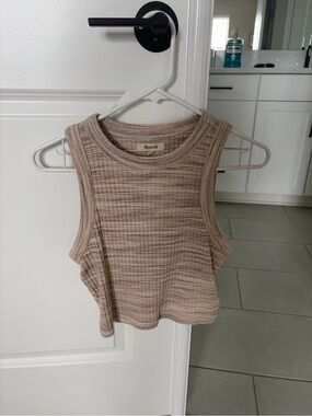 Madewell Ribbed Sleeveless Tank Top in Beige Stripe
